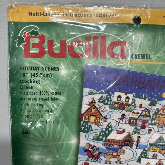 Bucilla Crewel Christmas Holiday Scenes 18” Stocking 84302 New Unopened NOS 2000 - Picture 2 of 8